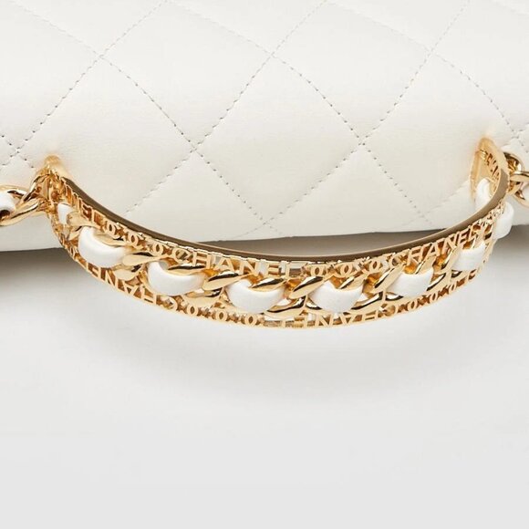Chanel White Quilted Lambskin Leather CC Chain Top Handle Mini Flap Bag - Picture 4 of 10